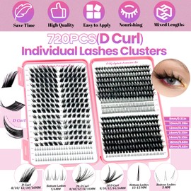 Qiveaory DIY Lash Extension Kit 662 Pcs Individual Lashes Clusters with Bottom Lashes Lash Bond and Seal,Eyelash Remover Tweezers Brush Eyelash Extension Set Lash Books DIY at Home