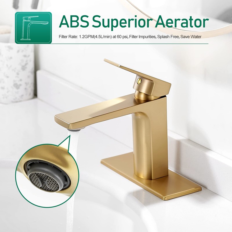 VOTON Brushed Gold Bathroom Sink Faucet Single Handle with Pop-up