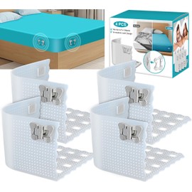 Bed Sheet Holder Lock,Fitted Sheet Straps Holders Keep Sheets Firm&Tight in Place,Mattress Straps Bed Sheet Clips Corner Holders Sheets Stay Fasteners Organizer-4Pack (Clear)