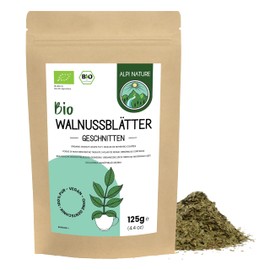 Walnussblättertee BIO 125g von Alpi Nature, Tee lose, bio Walnussblätter getrocknet und geschnitten zur Zubereitung von Walnussblätter Tee, Walnussblatt Tee und Kräutertee