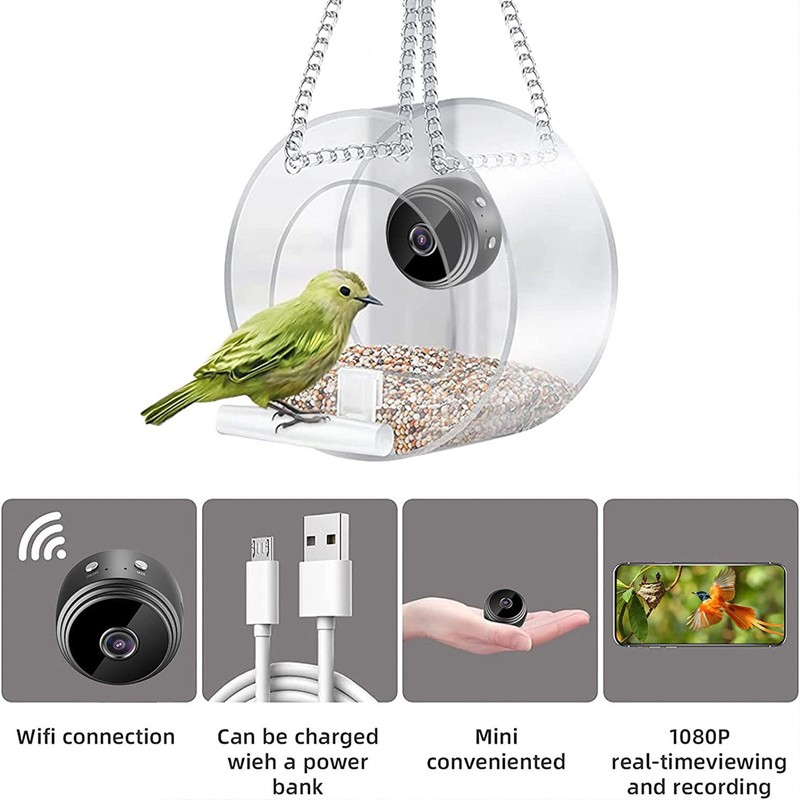 Smart Bird Feeder Night Vision Hanging Bird Feeder with Camera