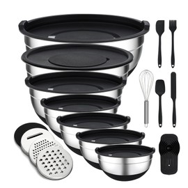Unokit Mixing Bowls with Lids Set - 7 Pcs Stainless Steel Mixing Bowls with 3 Grater Attachments, Non-Slip Silicone Base Mixing Bowl Set for Kitchen