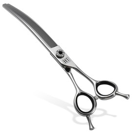 Fenice Totem Dog Grooming Scissors: 7.5 inch Professional Pet Curved Thinning Shears Made Of Japanese 440C Advanced Stainless Steel for Dogs Cats and Other Pets