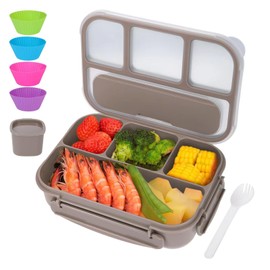 Vensp Lunch Box for Kids Girls Boys,Adult Bento Box with 4 Compartments,Woman Lunch Box Containers for Work with Utensils,Sauce Jar, Muffin Liners,Microwave & Dishwasher Safe(Brown)