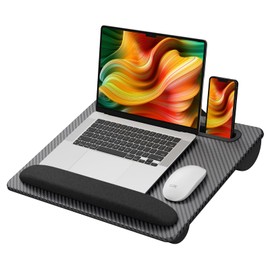 FLYCITY Laptop Lap Desk Fits up to 15.6 inches Laptops, with Pillow Cushion & Wrist Pad, Portable Computer Lap Desks with Tablet & Phone Holder, Easy to Carry Laptop Lap Desk for Home, Travel, Black