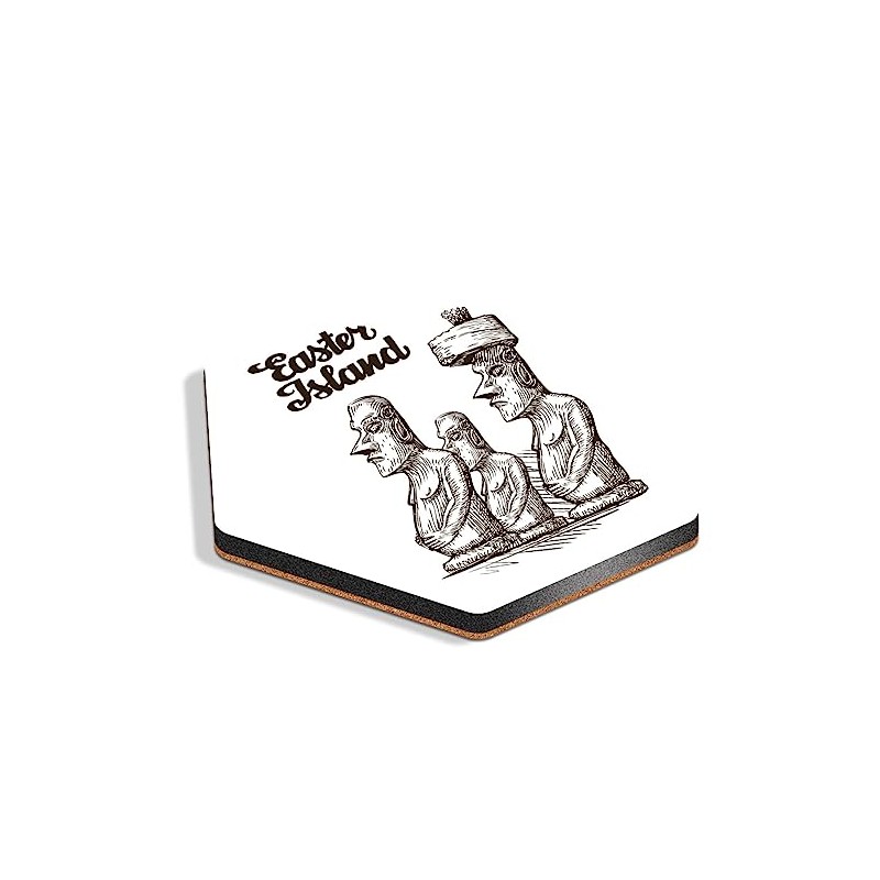 1 x Hexagon Coaster - Easter Island Monumental Statues Cork