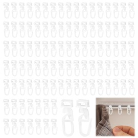 ALLisWE Pack of 100 Curtain Hooks for Rails with 5.8 - 6.2 mm Inner Track Curtain Gliders Curtain Gliders with Folding Hooks for Curtain Rods Curtain Hooks with Closable Hook