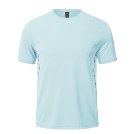 BGOWATU Men's Athletic Shirts Dry Fit Short Sleeve Workout T-Shirts with Reflective & Ventilation Holes for Running Gym Light Blue XL