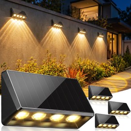 Solar Wall Lights Outdoor, 3000/4000/6500K 3 Modes Fence Lights Solar Powered, Durable 4-LED Solar Lights IP65 Waterproof for Outside, Fence, Mailbox, House Number, Address, Sign, Patio - 4 Pack