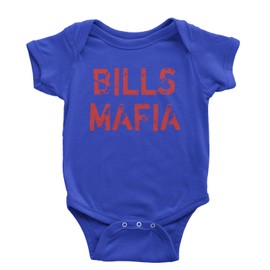 Expression Tees One-Piece Distressed Bills Mafia Red Print 6 months Royal Blue Romper