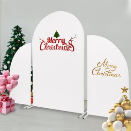 DYNAMI Set of 3 Wedding Arch Backdrop Stand with Cover(7.2ft+5.2ft+5.2ft),Metal Arched Frame for Birthday Party Baby Shower Wedding Outdoor Indoor Decoration (White Arch Stand w/White Cover)