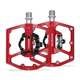 FOOKER MTB Mountain Bike Pedals, Dual Function Flat and Pedal,3 Sealed Bearing Flat Platform Compatible with Clipless Pedal Aluminum 9/16" Pedals with Cleats for Road Mountain BMX MTB
