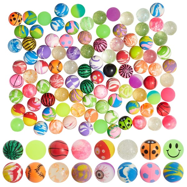 Juvale 100 Pack Colorful Small Bouncy Balls Party Favors for Kids Aged 3+, Rubber Bounce Balls for Birthday, School Prizes (1.25 in/ 32mm)