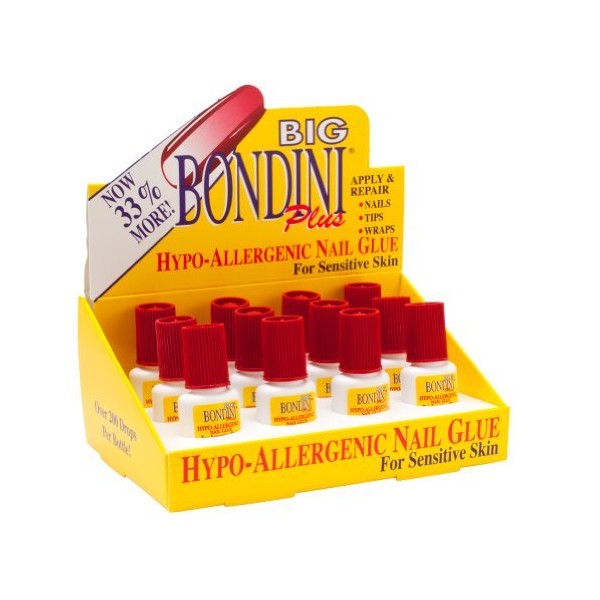 Big Bondini Plus All Purpose Hypo-Allergenic Nail Glue 0.14 oz 12 Bottle Display