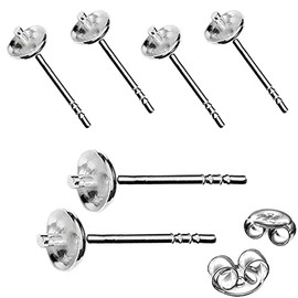 My-Bead 3 Pairs of Stud Earrings Pearl Shells 925 Sterling Silver Hypoallergenic Blanks for Beads Earrings DIY