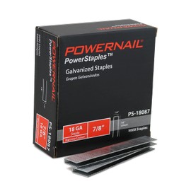 Powernail PS18087 18 Gauge 1/4 Inch Narrow Crown Staples, 7/8 Inch Length Heavy Duty Galvanized Chisel Point Staples for Electric or Pneumatic Narrow Crown Stapler Guns (Box of 5,000)