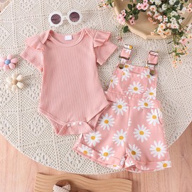Newborn baby girl summer outfits overalls shorts 0-3 Months pink daisy shorts Romper short sleeve infant summer Clothes
