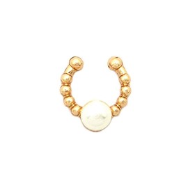 NYfashion101 Faux White Pearl Center Non-Pierced Septum Hanger Nose Hoop Ring in Gold-Tone