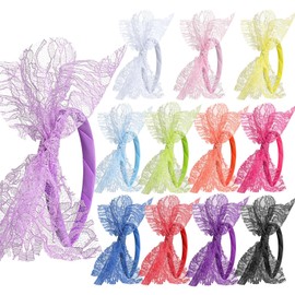 Blulu 12 Pcs 80's Lace Headband with Bow for Women 80s Hair Accessories Costume for Retro Fancy 80s Clothing Theme Party (Charming Color)