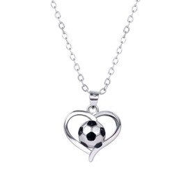 Kumshunie Heart Soccer Pendant Necklace for Women Lady Stainless Steel Dainty Charm Sports Ball Jewelry Silver