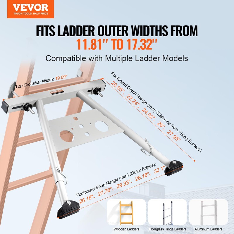 VEVOR Ladder Stabilizer, Adjustable Feet Extension Ladder Standoff, Heavy Duty