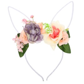 Healeved Bunny Ears Headband with Flower Decor for Easter Party Lightweight Adult Rabbit Ears Hair Accessory for Women Durable Headband for Costume and Festival Use