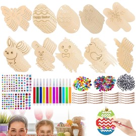 Easter Pendant Wooden Painting, Pack of 262 Easter Decoration Wood for Painting, Easter Crafts Wood, Easter Decoration Crafts, Easter Eggs Wood DIY Crafts Children, Wooden Pendant for Children Easter