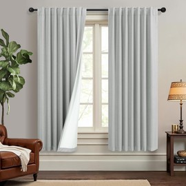 Light Grey Living Room Blackout Curtains 63 Inch Length 2 Panel Modern Farmhouse Dove Gray Black Out Curtains Linen Thermal Insulated Dining Room Darkening Long Drapes for Bedroom Bay Window Kitchen