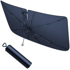 REEVAA 2025 Upgraded Car Windshield Sun Shade Umbrella [100% Sun Protection & Keep Cool] Protect Interior, 360° Flex Handle Sun Shield Sunshade, Small (53''x29'') for Compact Cars