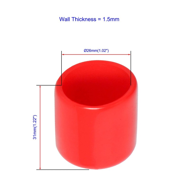 Ohamtes 5PCS ID26mm(1-1/32") red PVC rubber end caps, vinyl flexible