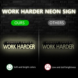 Jeanchrl Nobody Cares Work Harder Neon Sign Gym Neon Lights for Home Gym Motivational LED Neon Light for Gym Study Room Office White Letter LED Signs for Fitness Enthusiast Gym Sign for Home Gym