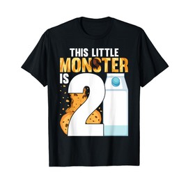 Milk and Cookies This Little Monster Is 2 2nd Bday Boy Girl T-Shirt
