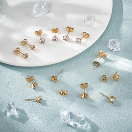 UNICRAFTALE 36pcs Real 18K Gold Stud Earring Stainless Steel 4 Claw Prong Earring Settings Stud Earrings Blank Components with Ear Nuts Rhinestone Stud Earrings for DIY Earring Jewelry Making