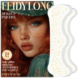 FeidyLong Glitter Freckles, 24 PCS Gold Face Glitter Makeup Accessories, Face Glitter Tattoos Makeup Patches for Women, Fake Freckles for Festival Rave