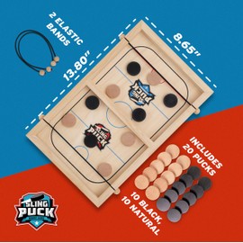 Crazy Games Crazy Games Fun Games Sling Puck Table Board Game I 14" Small Wooden Family Indoor Two Player, Table Games for Family - Top Hockey for Adults & Kids, Competitive Game for Parties It is Fun