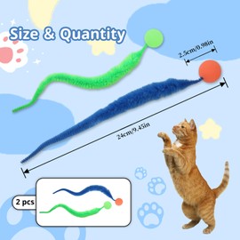 KAHOUI 2 Pack Wiggly Worm Cat Toys, Typed Wiggly Ball for Cats, Cat Toy Ball with Caterpillar Tail, Solid Color Wiggly Ball for Cats, Cat Toy Self-Entertainment for Household Pet Shop