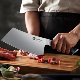 FINTISO Cleaver Knife 7 In, Kitchen Butcher Knife with G10 Ergonomic Handle, High Carbon Steel Vegetable Meat Cleaver, Heavy Duty Bone Chopper for Home and Restaurant