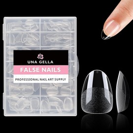 UNA GELLA Extra Short Almond Nail Tips Full Cover 504PCS Gel x Nail Tips Short Almond Shaped Nails Tips Soft Gelly Gel Clear Fake Nails Tip for Acrylic Nail Tip Soak Off Home DIY Salon Nails 12 Sizes