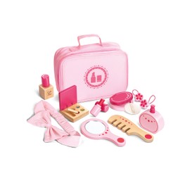 Hape Set di Bellezza Finti Prodotti per Capelli, Unghie e Make up - Cosmetici Giocattolo in Legno per Gioco di Ruolo dai 3 Anni