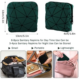 ASTER Pack of 2 Sanitary Towels Storage Tampon, Storage Bag, Tampon Period Bag with Zip, Mini Sanitary Napkin Portable Bag, Product Bag for Women Girls Lipstick (Black Green)