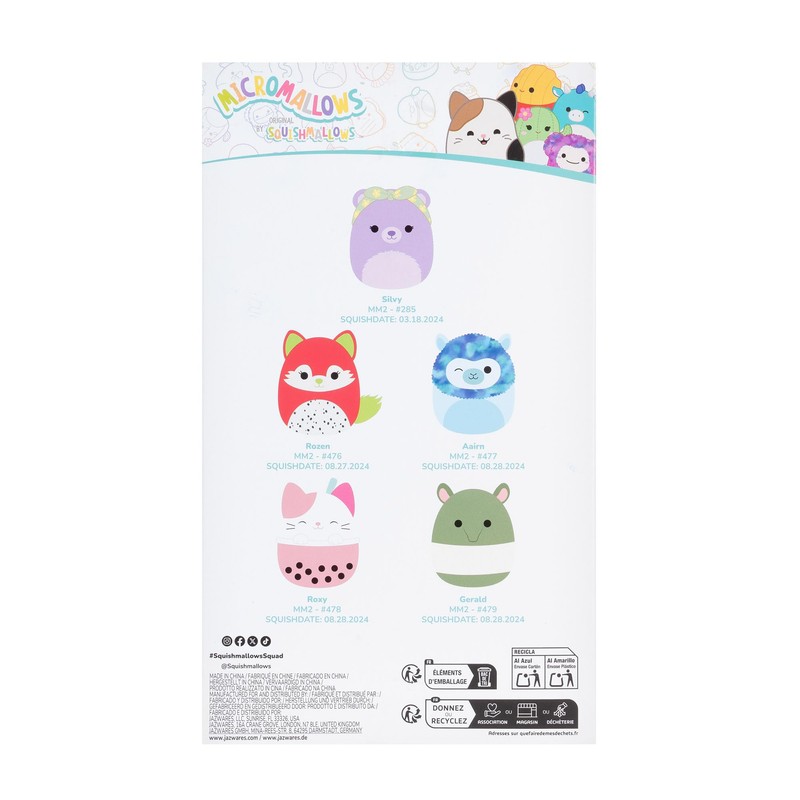 Micromallows Squishmallows Original Plush 5-Pack - Lavender Bear, Dragonfruit Fox,