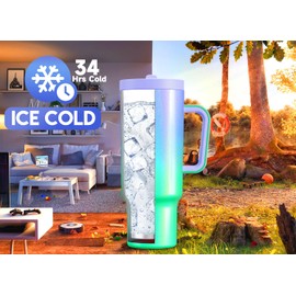 Meoky 40 oz Tumbler with Handle and Flip Straw, 100% Leakproof Tumbler with Lid and Straw, Stainless Steel Insulated Cup, Cupholder Friendly, Keeps Cold for 34 Hours (Fairyland)