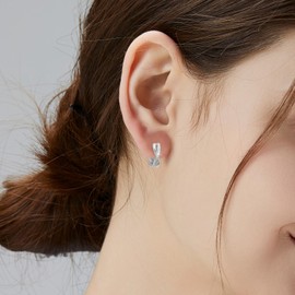 KRKC & CO Women's Hoop Earrings, Small, Beautiful, 925 Silver, Hypoallergenic Metal, CZ Zirconia, Glitter, Fashionable Accessory, Gift for Women, Silver, Cubic Zirconia