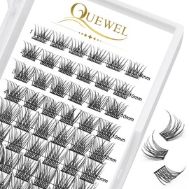 QUEWEL Individual Eyelashes, Individual Eyelash Clusters, Lashes, Natural, D Curl, Mix 8–16 mm, Eyelash Segments, Wide Base, for Eye Make-Up, DIY Eyelash Extension, Natural-D-Mix