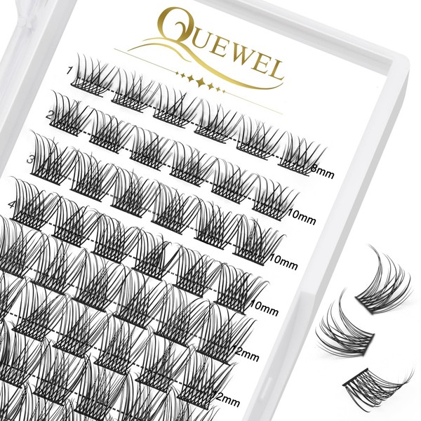 QUEWEL Individual Eyelashes, Individual Eyelash Clusters, Lashes, Natural, D Curl,