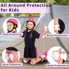 SAITI Kids Bike Helmet, Toddler Bike Helmet for Ages 3-8 Boys Girls Protective Gear with Elbow Knee Wrist Pads Adjustable Kids Helmet for Multi-Sports Skateboard Bicycle Riding Scooter Skating Roller