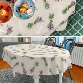 Fabric Tablecloth Washable Table Linen Tablecloth Cotton Polyester Lavender Beige Oval 180 x 140 cm Indoor/Outdoor Tablecloth