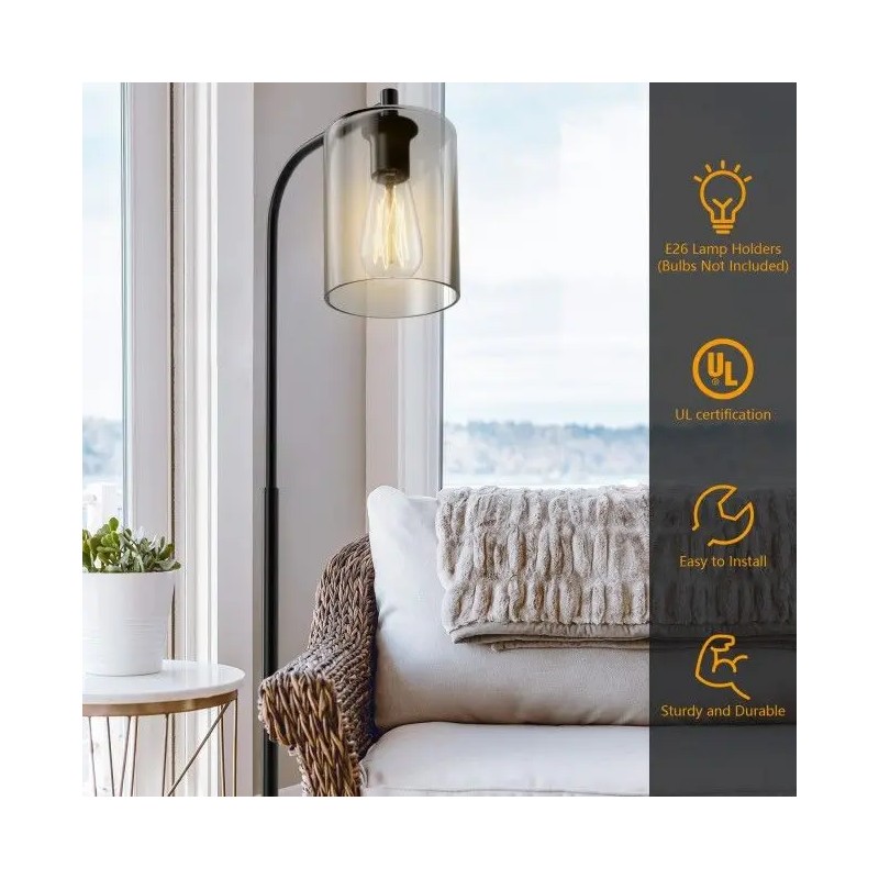 Industrial Black Floor Lamp with Glass ShadeColor: as show Color