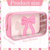 Kacctyen Pink Bow Clear Makeup Bag Coquette Pink Bow Travel