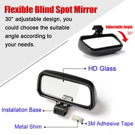Xotic Tech Blind Spot Mirror, 4.5'' Black Rectantle HD Glass Convex Adjustable Wide Angle Rear View Mirror,Universal For Car SUVs Truck Motorcycle (2pcs)